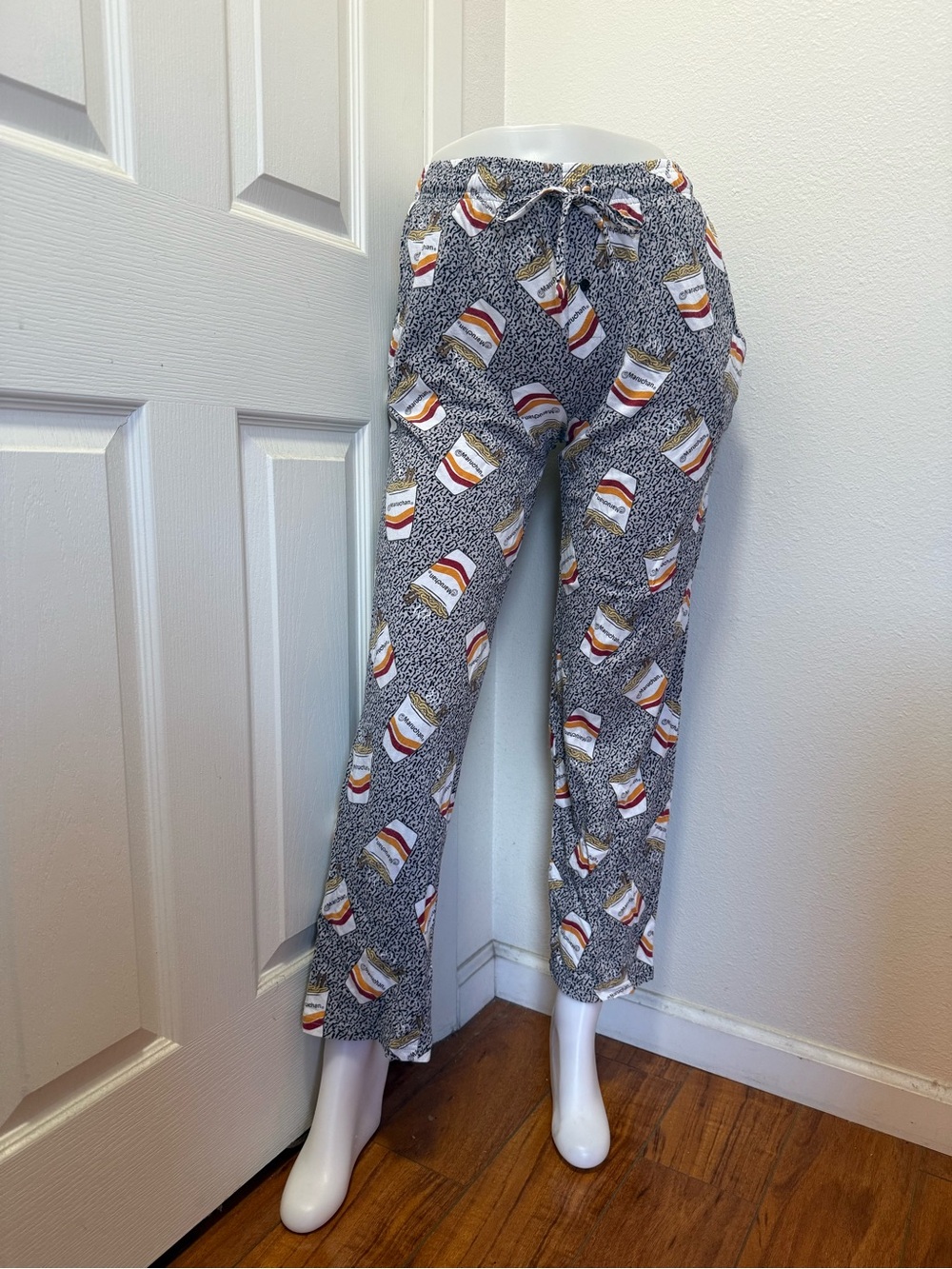 Gray Patterned Drawstring Bottoms with Fun Print